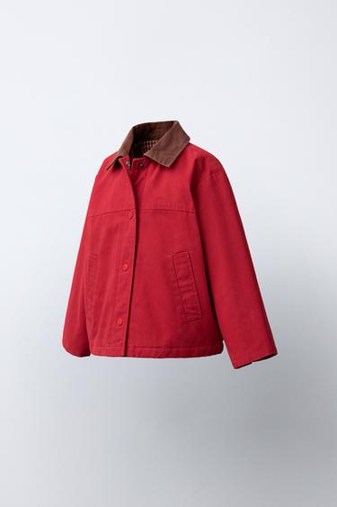 CONTRAST COLLAR CANVAS JACKET - Red by Zara
