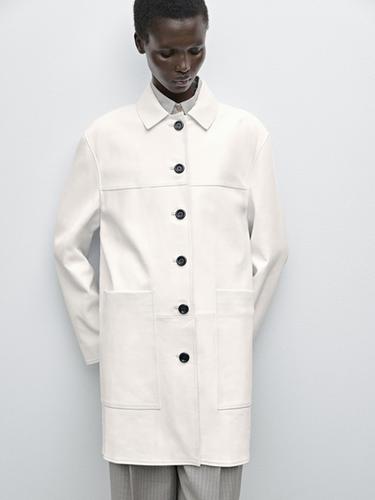 Abrigo medio piel napa - Blanco de Zara
