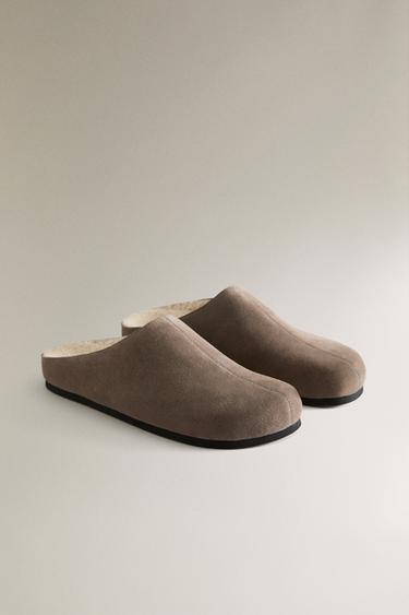 WARM MINIMALIST LEATHER CLOGS - Greyish by Zara - Image 1
