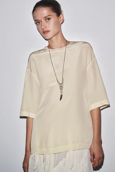 ZW COLLECTION LIMITED EDITION SILK SHORT SLEEVE TOP - Butter by Zara - Image 1
