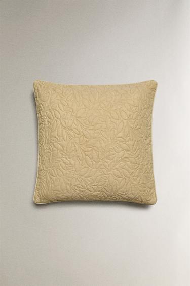 MICROFIBRE CUSHION COVER WITH LEAVES FOR QUILTS - Beige by Zara - Image 0