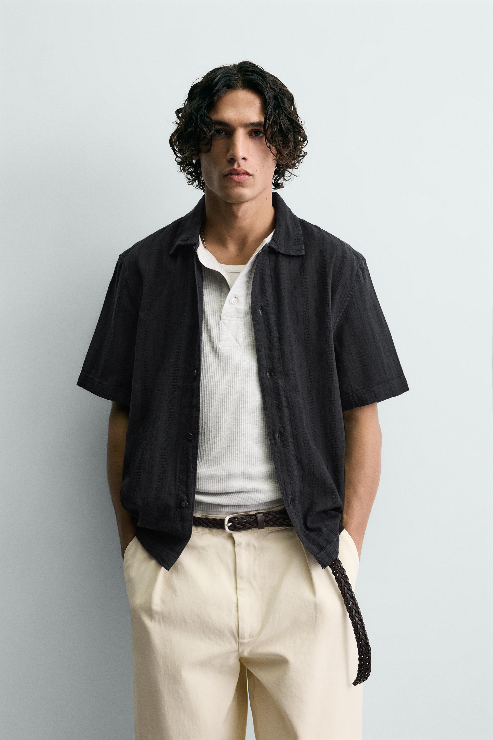 WASHED TEXTURED SHIRT — Black