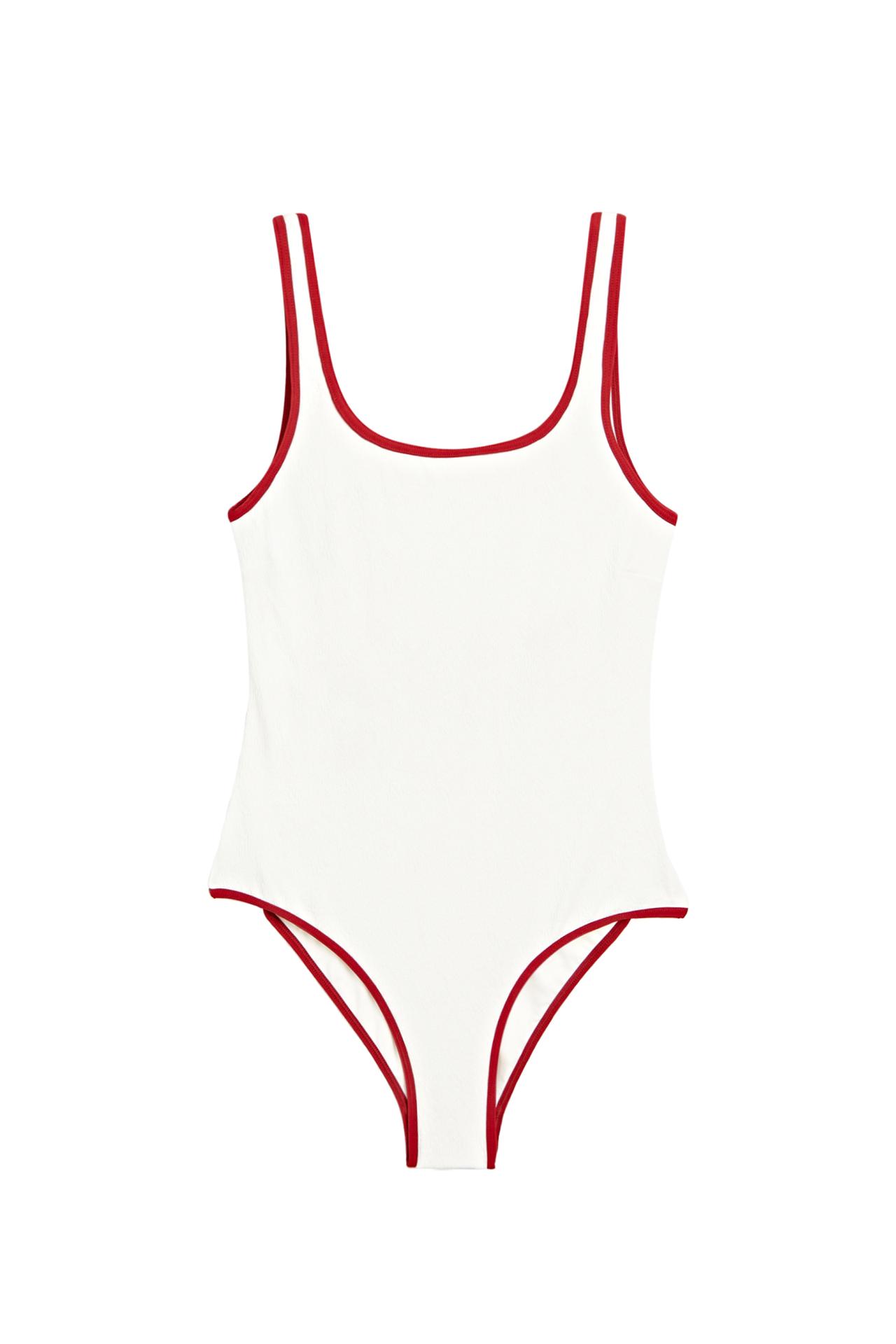 Contrast texture swimsuit — Red