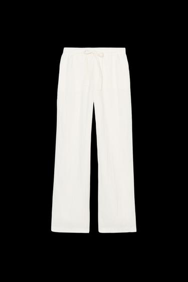Zara STRAIGHT LEG DRAWSTRING PANTS - Oyster-white - Image 0