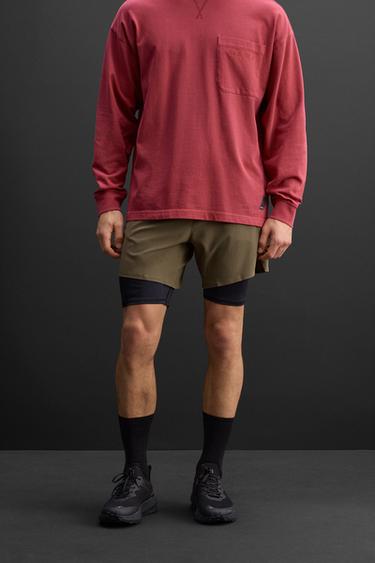 2-IN-1 TRAINING SHORTS - Dark khaki by Zara