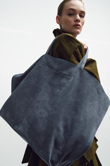 SAC MAXI SHOPPER EN CROÛTE DE CUIR - Bleu de Zara - Image 1