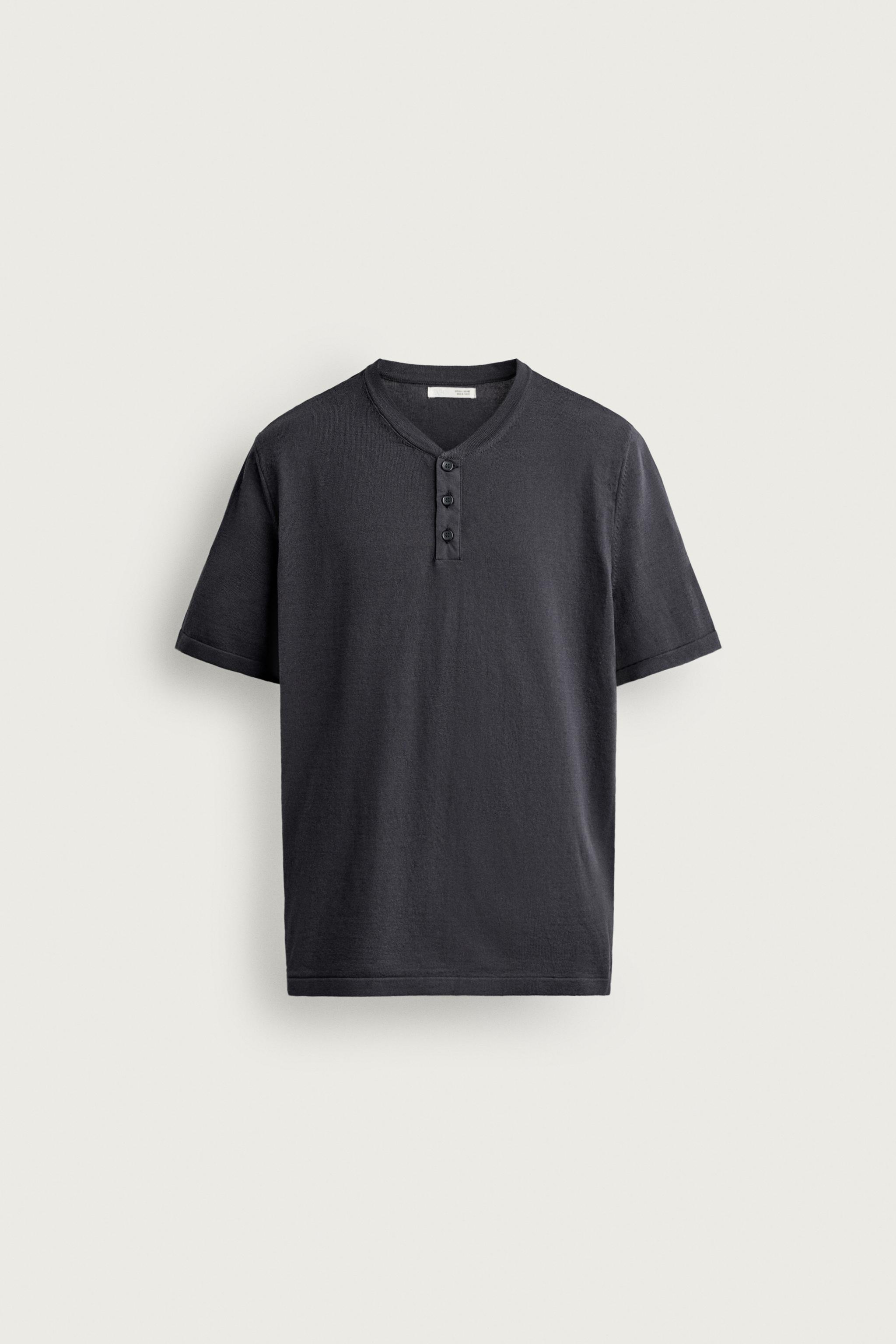 ニットヘンリーネックTシャツ - ネイビーブルー | ZARA Japan / 日本