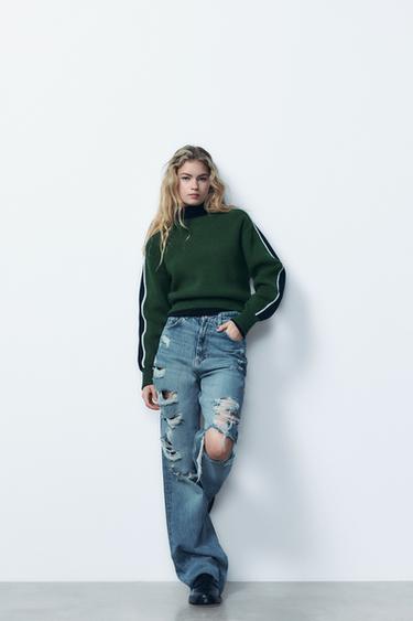 SIDE PANEL KNIT SWEATER - Green by Zara - Image 0