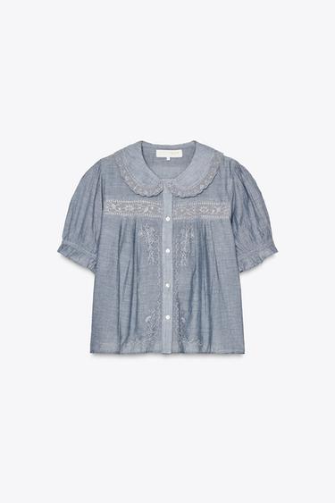 FLORAL EMBROIDERED SHIRT - Blue / Grey by Zara - Image 3