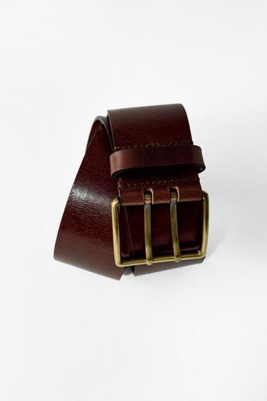 Zara LEATHER BELT WITH SQUARE BUCKLE - Brown