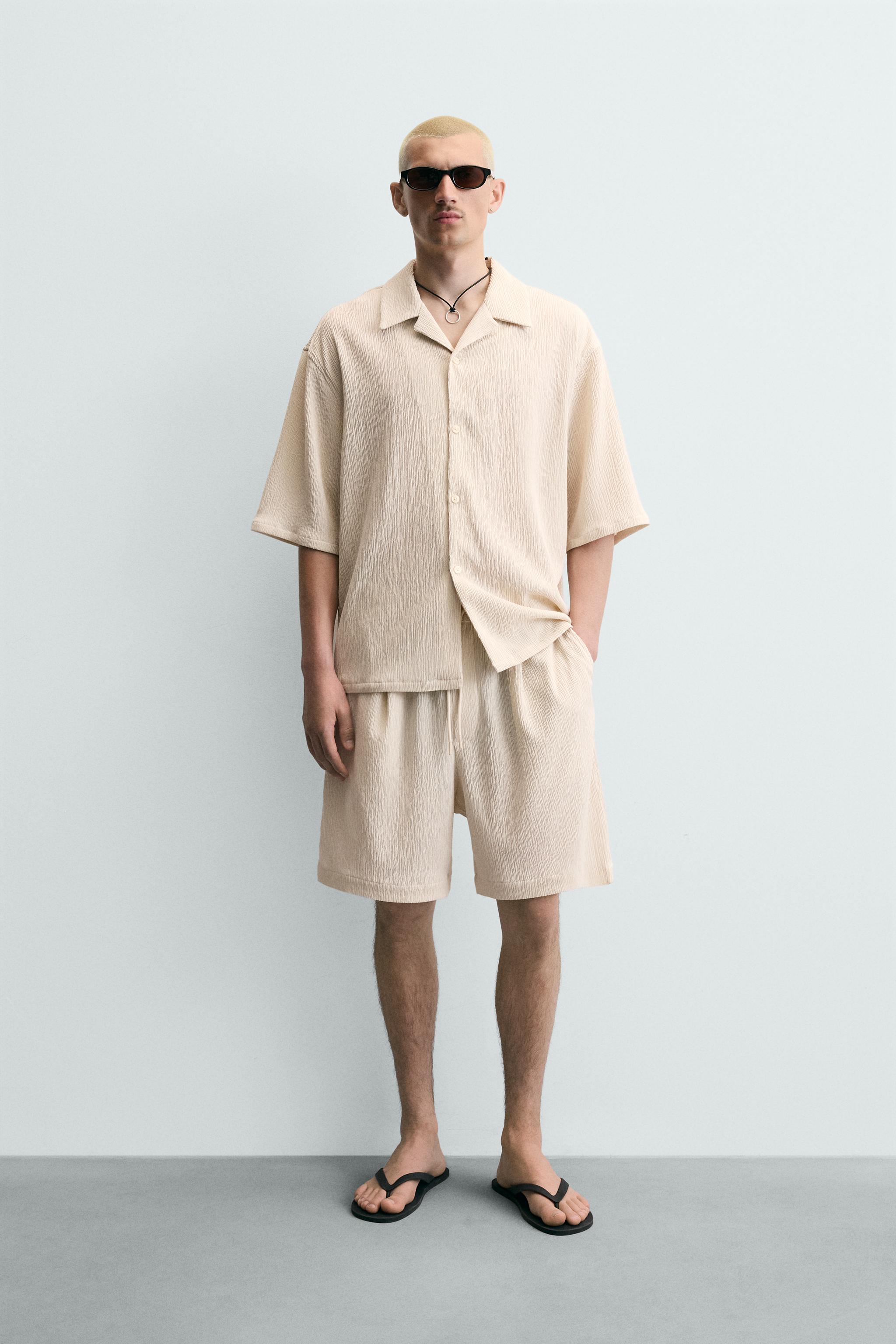 RELAXED FIT EMBOSSED SHORTS - Beige marl | ZARA United States