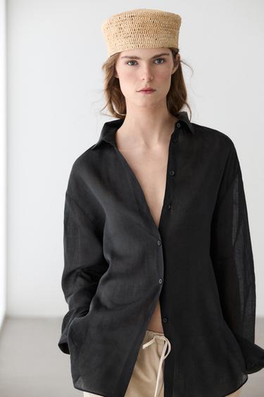 Camisa fluida 100% ramio - Negro de Zara