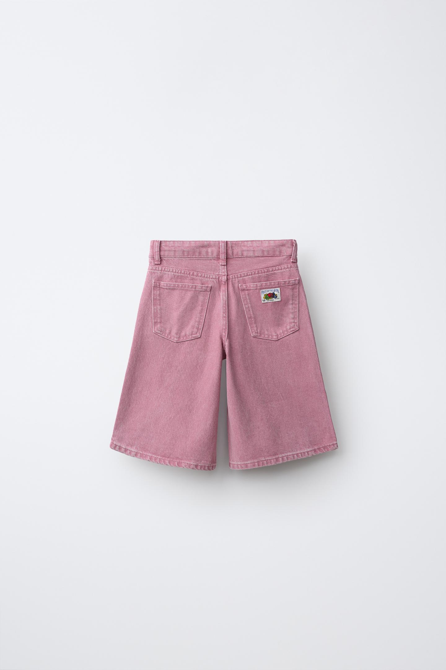 Детские шорты Zara Long Fruit OF the Loom™ Denim Bermuda, цвет: Розовый — фото 2