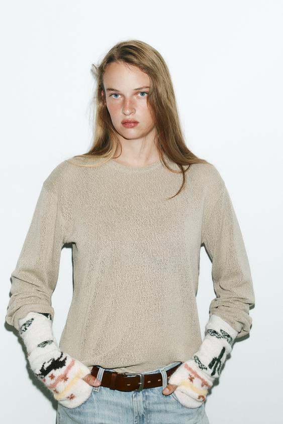 PRINTED KNIT MITTENS