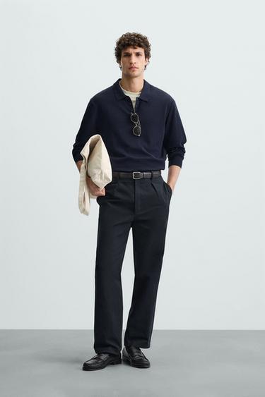 Zara COTTON - SILK BLEND KNIT POLO - Navy blue