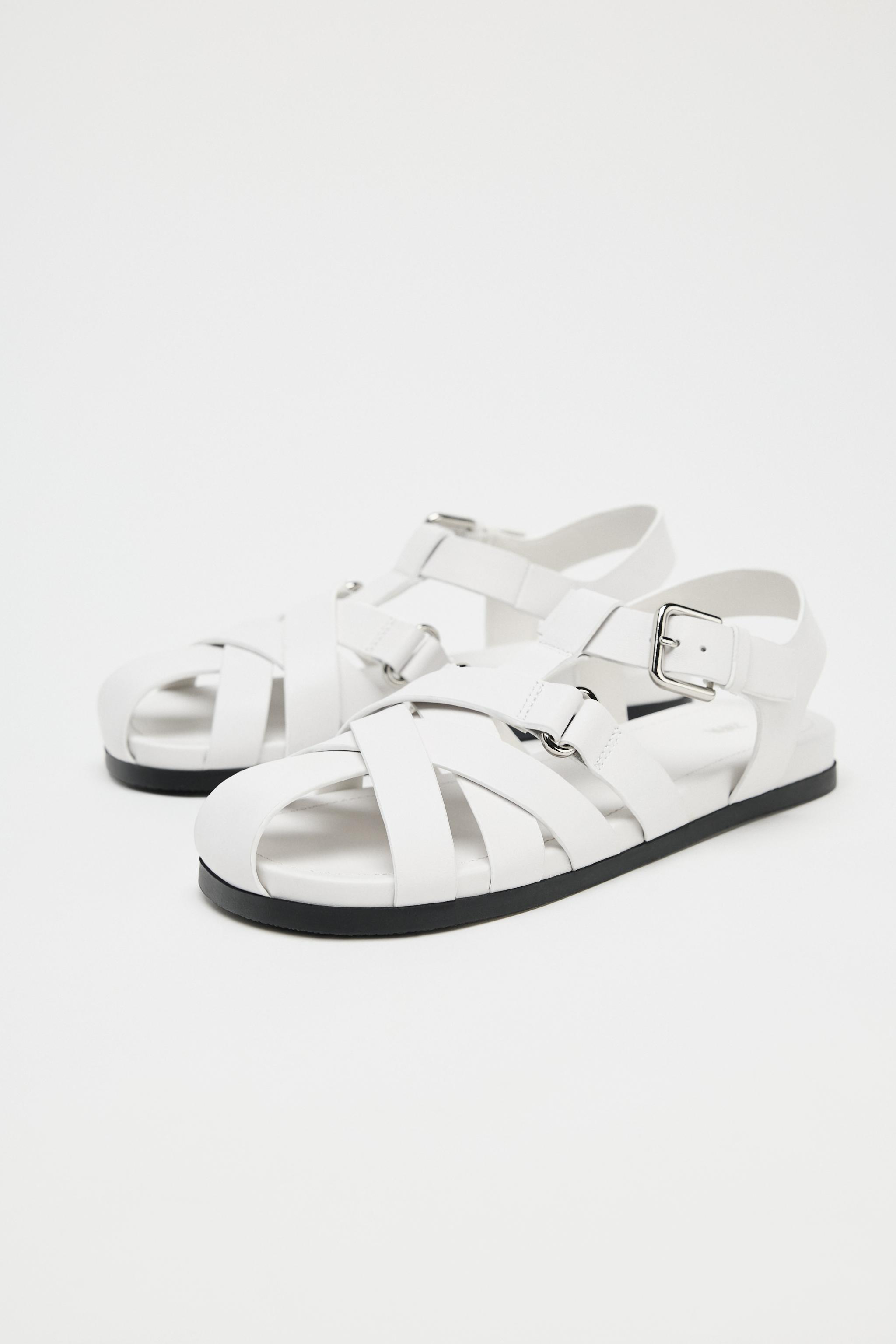 フラット レザー ケージサンダル - ホワイト | ZARA Japan / 日本