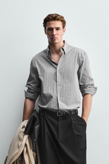 Zara TEXTURED STRIPED SHIRT - Gray marl