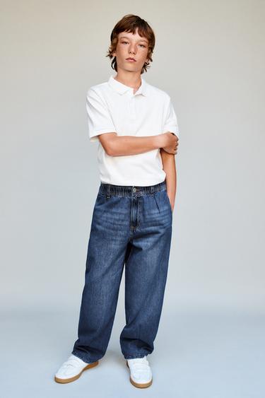 JEANS BALLOON بمطاطات - أزرق وسط الخاص بـ Zara