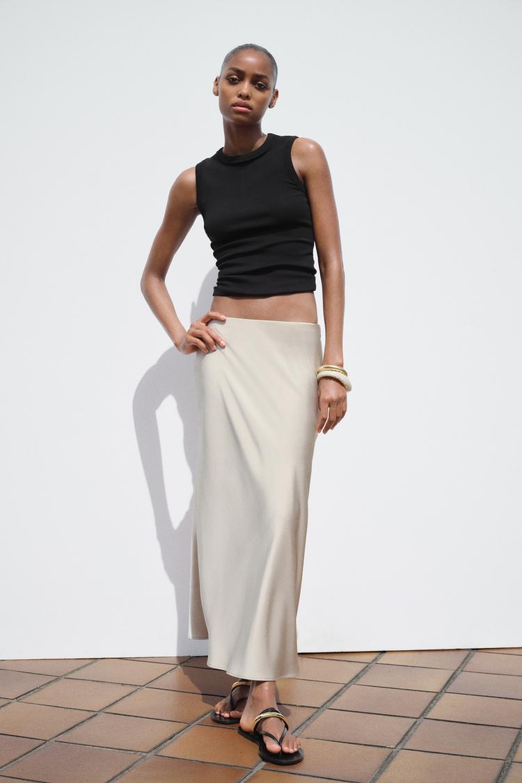 SATIN MIDI SKIRT