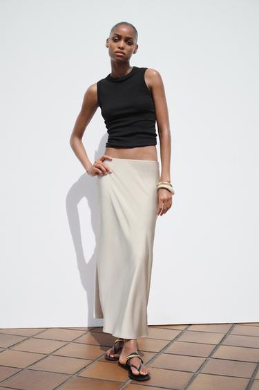 GONNA MIDI SATINATA - Grigio / Beige di Zara
