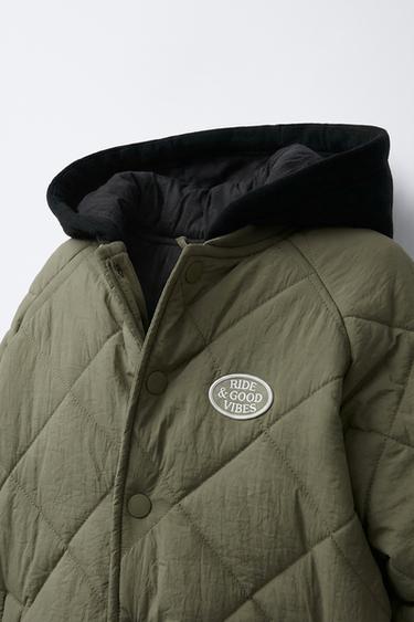 BLOUSON REMBOURRÉ À CAPUCHE BIMATIÈRE - Kaki de Zara - Image 4