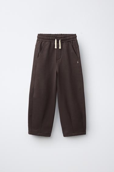 PANTALON EN MOLLETON COUPE BARREL - Chocolat de Zara