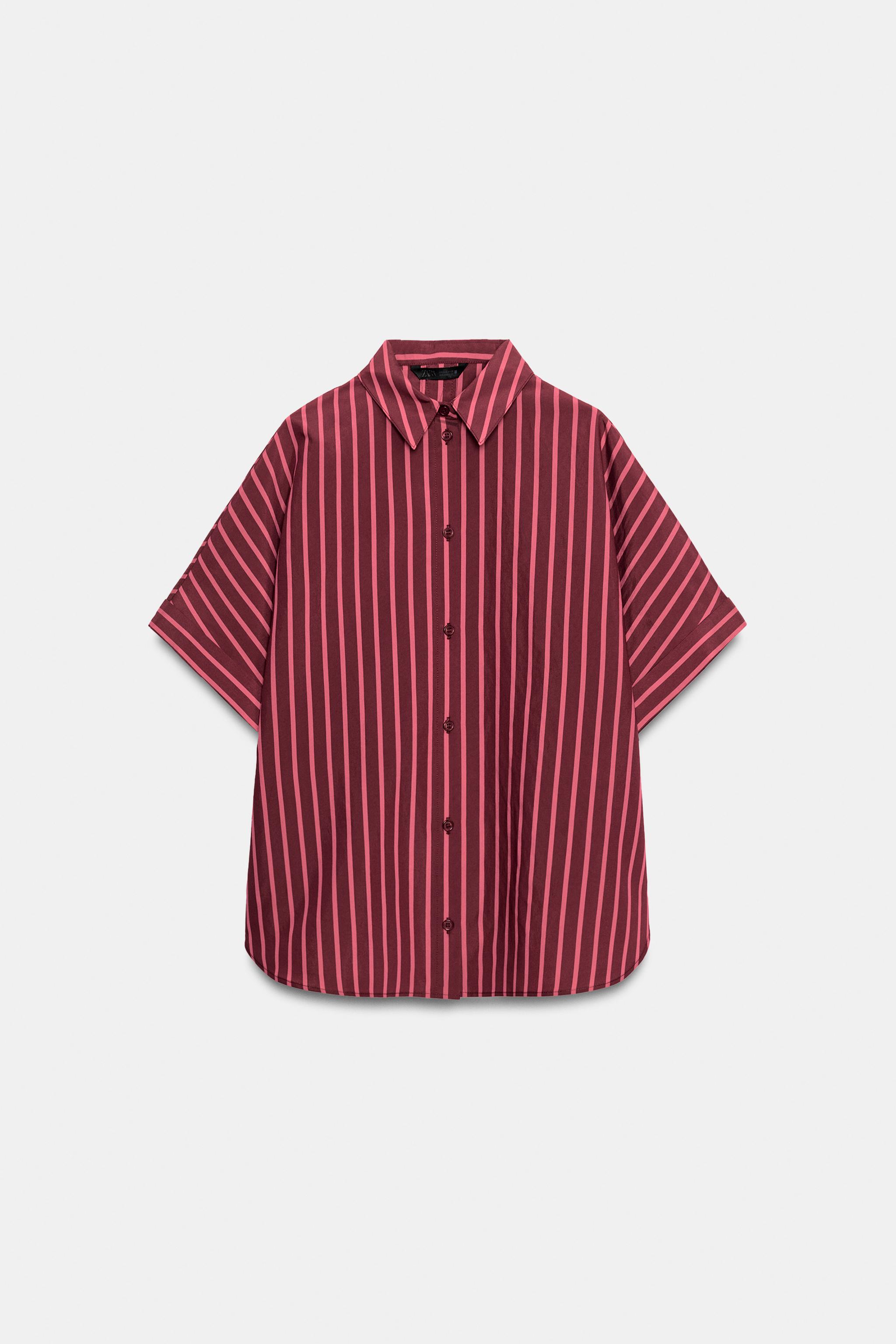 Женские рубашки Zara STRIPED SHORT SLEEVE SHIRT — фото 3