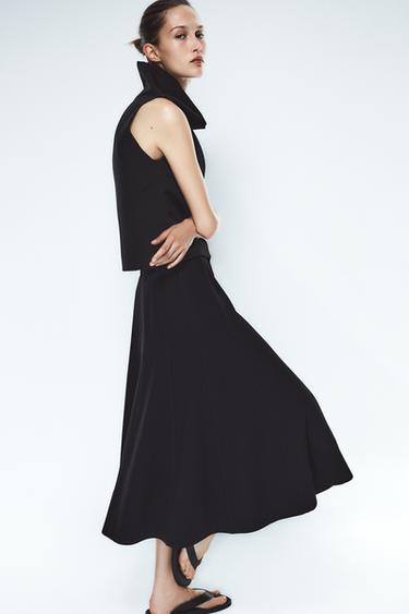 Zara GODET PLEAT MIDI SKIRT ZW COLLECTION - Black