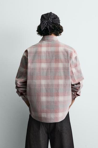 CHEMISE EN VELOURS CÔTELÉ À CARREAUX - Rose / Blanc de Zara - Image 2