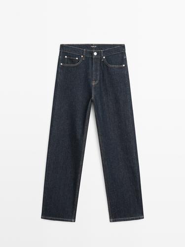 Zara High-waist straight-leg cropped comfort jeans - Blue