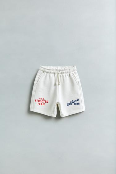 BERMUDA SHORTS WITH EMBROIDERED TEXT - Ecru by Zara - Image 4