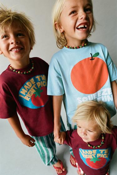 FRUIT PRINT T-SHIRT - Dark burgundy by Zara