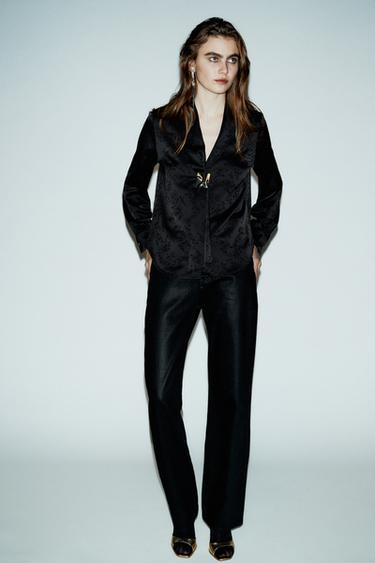 JACQUARD FLORAL BROOCH SHIRT - Black by Zara