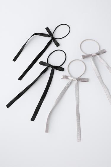4-PACK OF BOW ELASTIC HAIR TIES - Black by Zara - Image 1