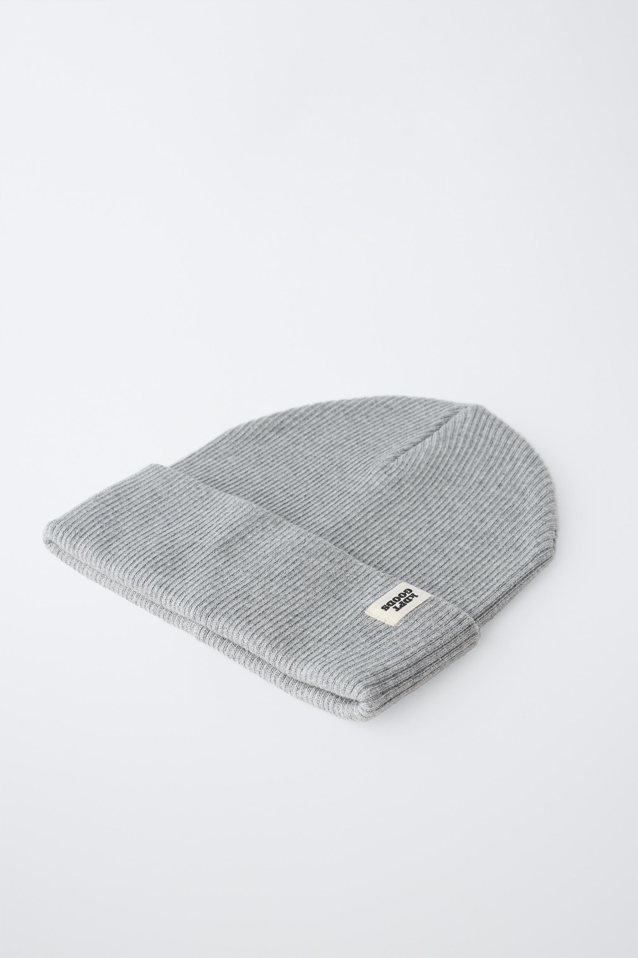 RIBBED KNIT LABEL HAT — Gray (alternate view)