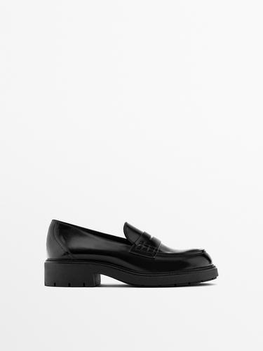 Zara Glossy finish track sole loafers - Black - Image 0