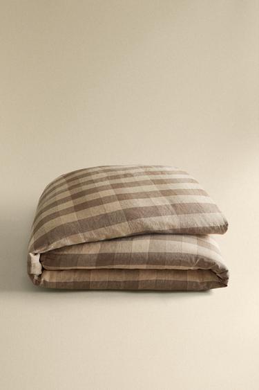 HOUSSE DE COUETTE LIN CARREAUX - Marron de Zara - Image 4