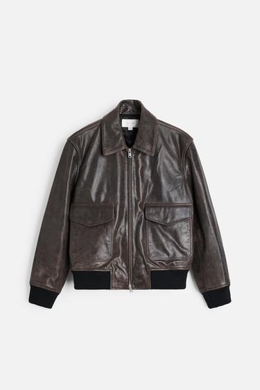WASHED LEATHER JACKET - Dark brown by Zara
