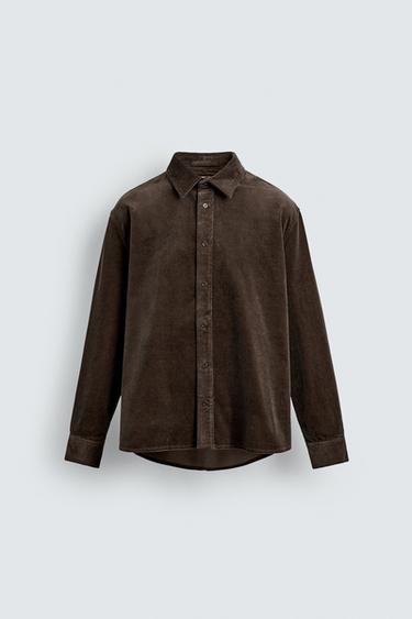 CHEMISE RELAXED FIT EN VELOURS CÔTELÉ - Marron de Zara - Image 6