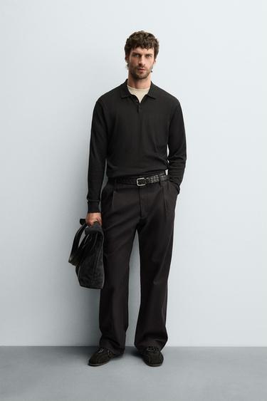 POLO EN MAILLE COTON - SOIE - Noir de Zara
