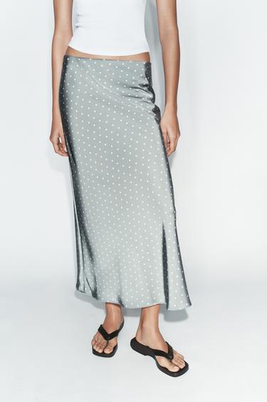 JUPE MI-LONGUE SATINÉE - Bleu / Blanc de Zara - Image 1