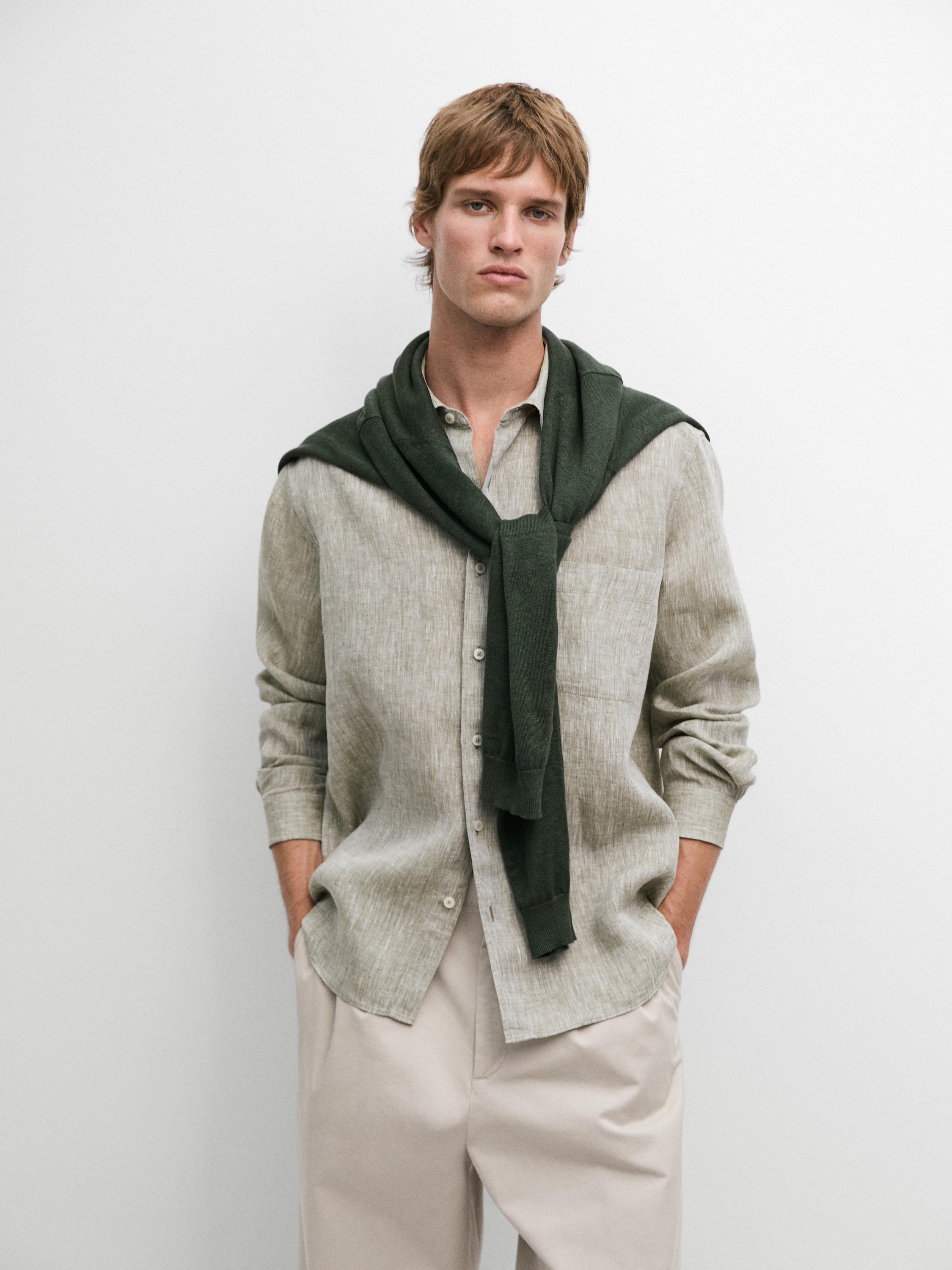 Regular fit linen shirt with pocket