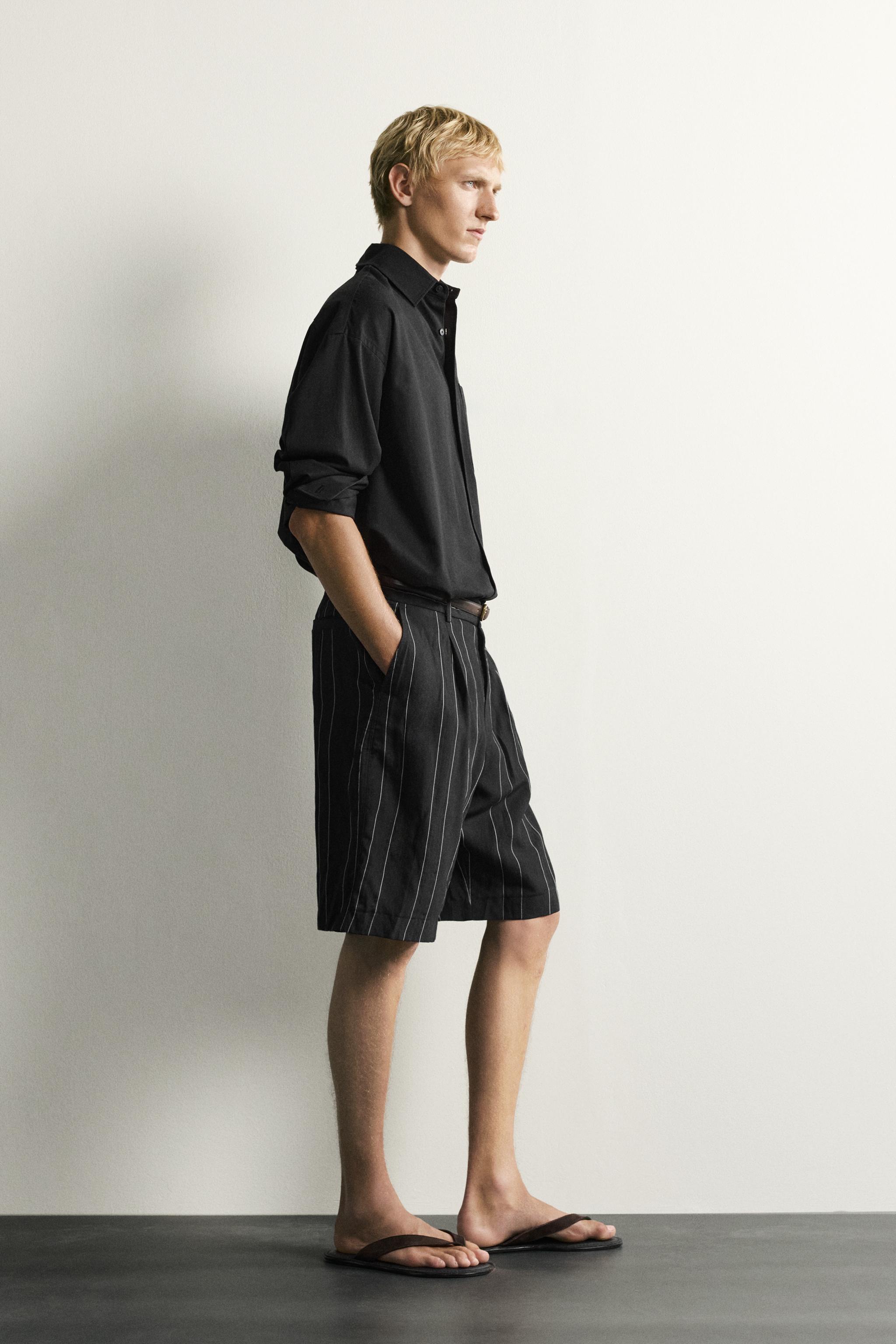 Мужские шорты Zara STRIPED PLEATED RELAXED FIT SHORTS — фото 4