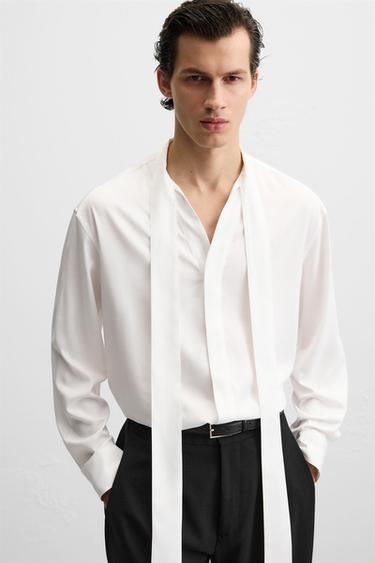 FLOWING SHIRT WITH BOW - White by Zara - Image 5