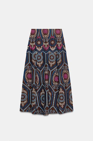 JUPE MI-LONGUE BRODERIES PERFORÉES - Marron de Zara - Image 6