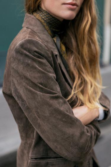 BLAZER CROISÉ 100 % CUIR - Kaki de Zara - Image 3