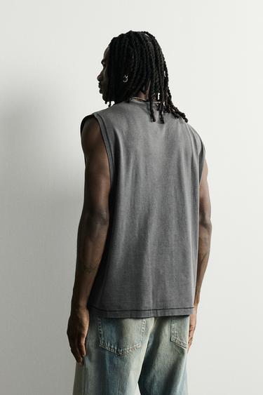 Zara WASHED TANK TOP - Dark anthracite