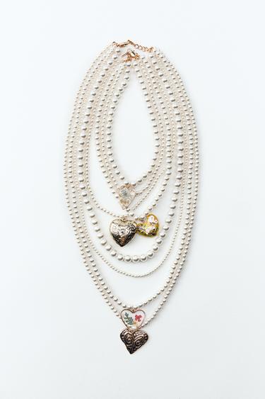 PACK OF 2 HEART AND FAUX PEARL NECKLACES -  by Zara