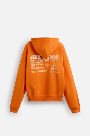 PRINTED ZIP-UP HOODIE - Orange by Zara - Image 7
