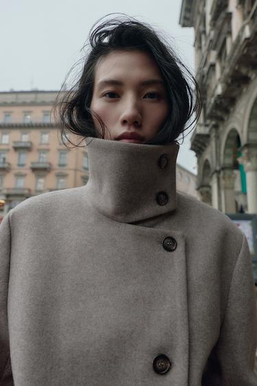 VESTE À COL MONTANT - Marron clair de Zara - Image 3